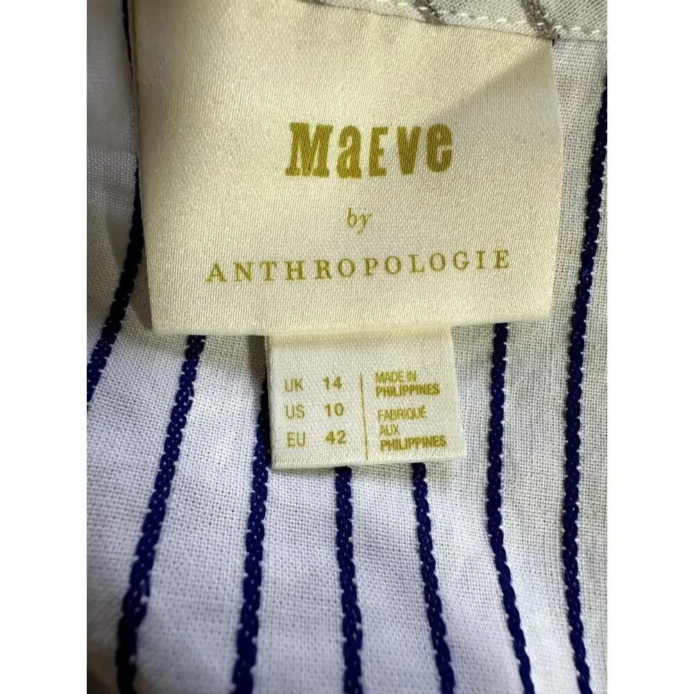 MAEVE ANTHROPOLOGIE Women's Cotton Striped Button Down Peplum Top White Size 10